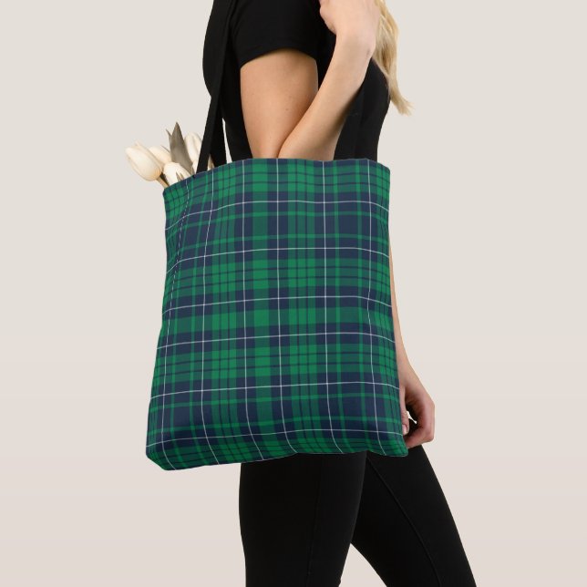 Modernes Kariertes Green und Blue Tartan Muster Tasche (Von Nahem)