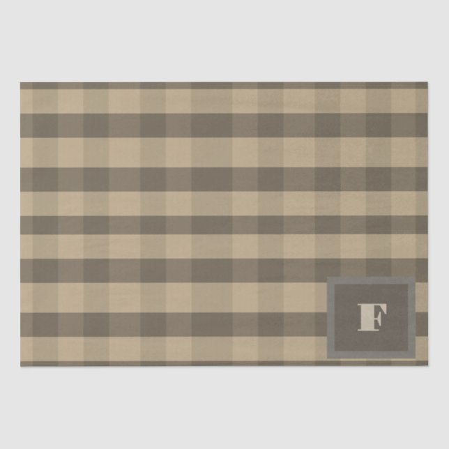 Modernes Kariertes Monogramm Braun Beige Seidenpapier (Vorderseite)
