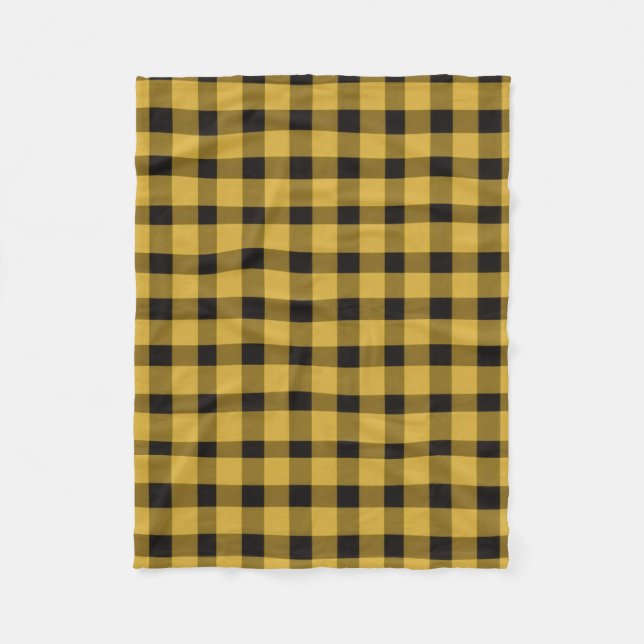 Modernes Kariertes Muster aus Gold und Schwarz Fleecedecke (Vorderseite)