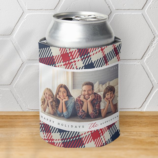 Modernes Kariertes Muster Weihnachts-Custom-Family Dosenkühler (Von Creator hochgeladen)