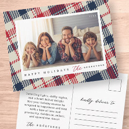 Modernes Kariertes Muster Weihnachts-Custom-Family Postkarte