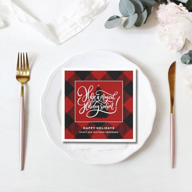 Modernes Kariertes Red Buffalo Weihnachtsbuch Serviette (Von Creator hochgeladen)