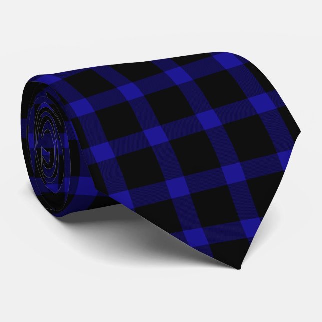 Modernes Kariertes Schwarz-Blau-Muster Krawatte (Gerollt)