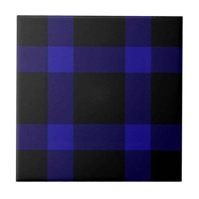 Modernes Kariertes Schwarz-Blau-Tartan-Muster Fliese (Vorderseite)