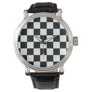 Modernes, kariertes Schwarz und Weiß Armbanduhr