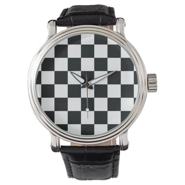 Modernes, kariertes Schwarz und Weiß Armbanduhr (Vorderseite)