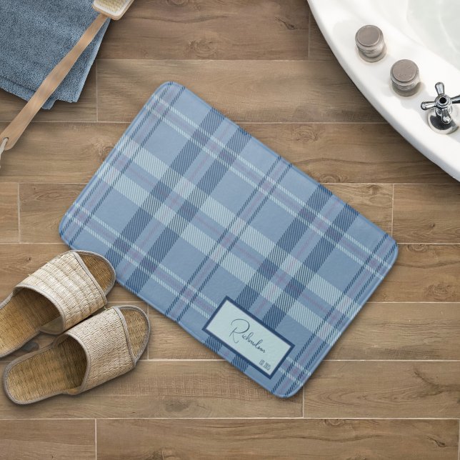 Modernes Kariertes Sky Blue Bath Mat Badematte (Von Creator hochgeladen)