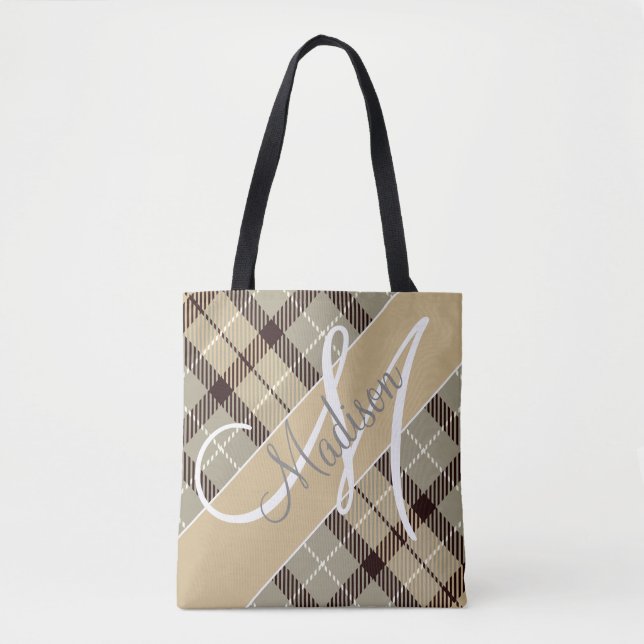 Modernes Kariertes Tartan | Name hinzufügen Tasche (Vorderseite)