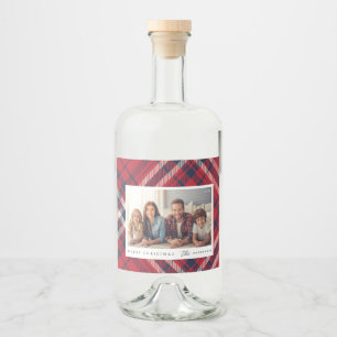Modernes Kariertes Weihnachts-Custom-Foto Alkoholflaschenetikett