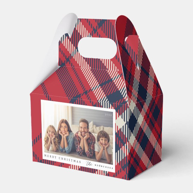 Modernes Kariertes Weihnachts-Custom-Foto Geschenkschachtel (Rückseite)