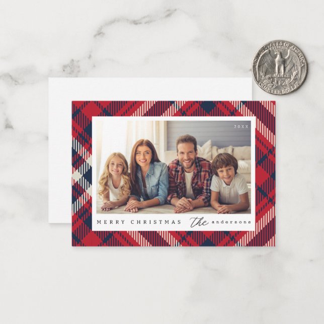 Modernes Kariertes Weihnachts-Custom-Foto Mitteilungskarte (Vorderseite/Rückseite Beispiel)
