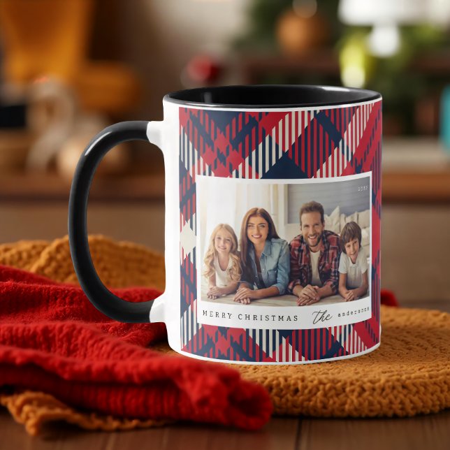Modernes Kariertes Weihnachts-Custom-Foto Tasse (Von Creator hochgeladen)