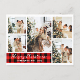 Modernes Kariertes Weihnachtsfamilienfoto Collage Feiertagspostkarte