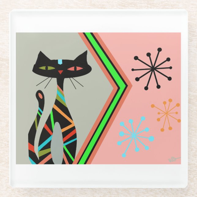 Modernes Katzengetränk aus dem 19. Jahrhundert Glasuntersetzer (Vorderseite)