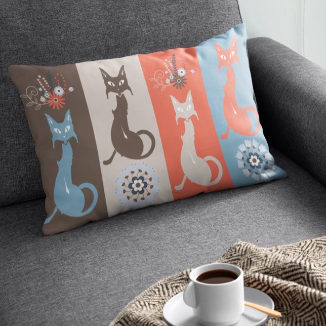 Modernes Katzenunterteil Retro Orange Brown Lendenkissen (Von Creator hochgeladen)