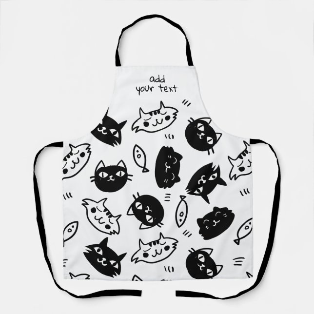 Modernes Kawaii Schwarz-weißes Niedliches Muster Schürze (Vorderseite)