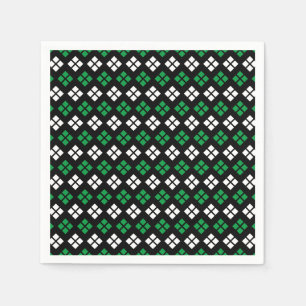 Modernes Kelly Green & White Raute Muster auf Schw Serviette
