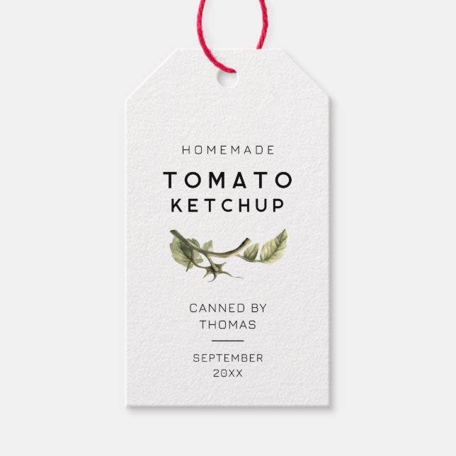 Modernes Ketchup-Etikett mit Tomatenblatt Geschenkanhänger (Vorderseite)