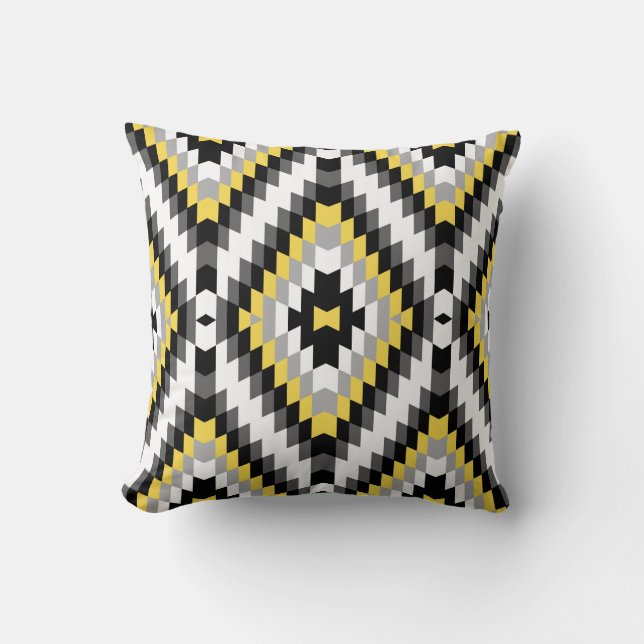 Modernes Kilim Muster-Gelb-Grau Kissen (Vorderseite)