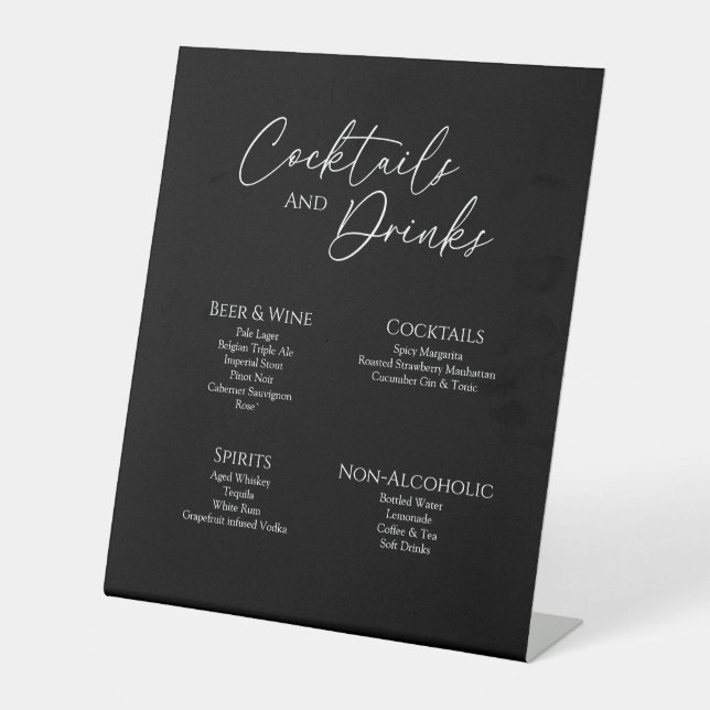 Modernes klassisches Black Wedding Drinks Bar Sign Sockelschild (Vorderseite)