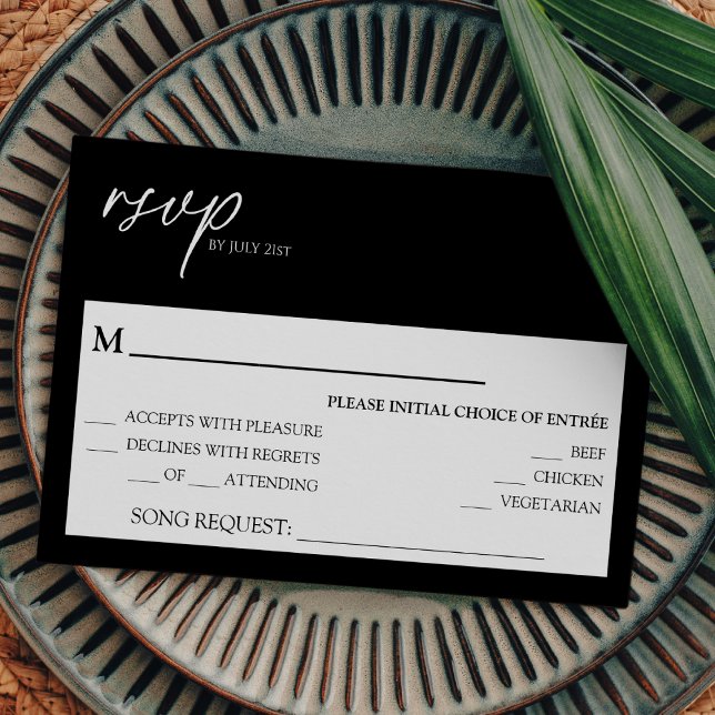 Modernes klassisches Black Wedding Song Request UA RSVP Karte (Von Creator hochgeladen)