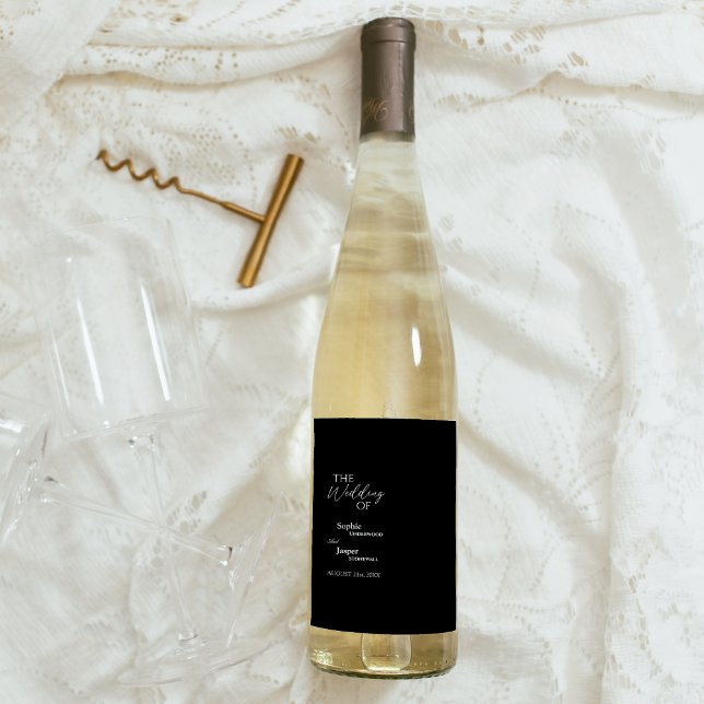Modernes klassisches Black Wedding Wine Label Weinetikett (Von Creator hochgeladen)