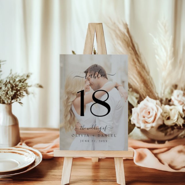 Modernes klassisches Foto für Hochzeiten Tischnummer (Modern Classic Calligraphy Wedding Photo Table Number)