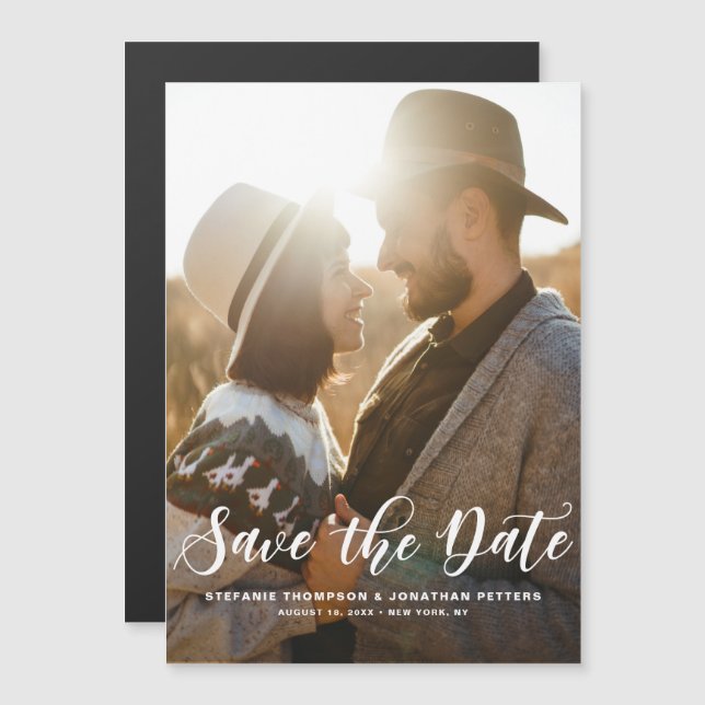 Modernes klassisches Foto Save the Date Magneteinladung (Vorne/Hinten)
