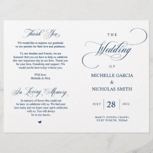Modernes klassisches Hochzeitsprogramm für Navy, f