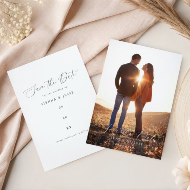 Modernes klassisches Kalligrafie-Script-Foto Save The Date (Von Creator hochgeladen)