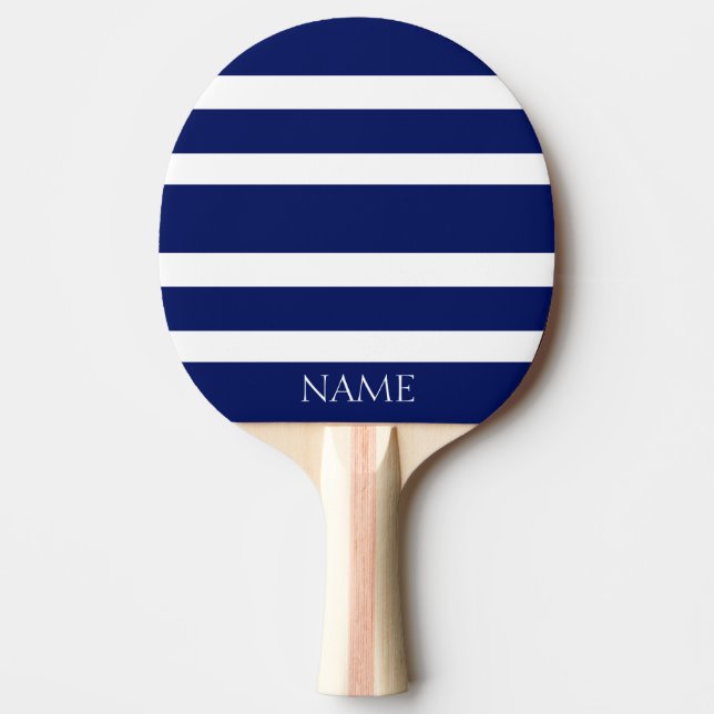 Modernes klassisches Marine-Blau-Weiß Stripes Tischtennis Schläger (Vorderseite)