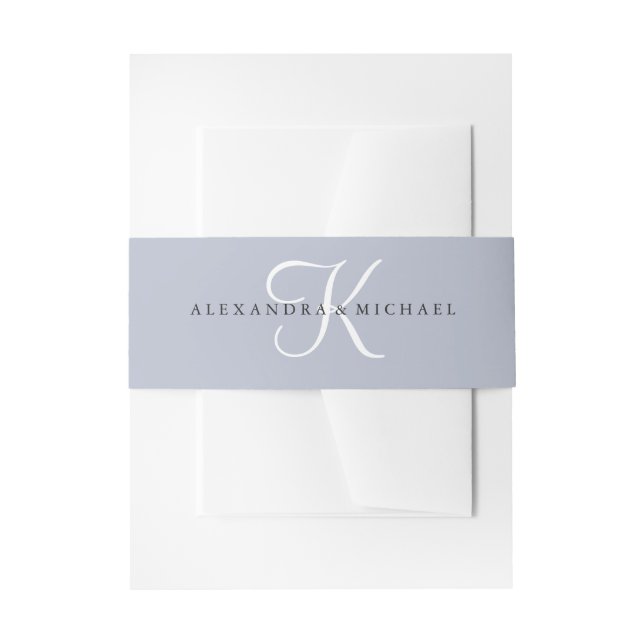 Modernes klassisches Monogramm | Dusty Blue Weddin Einladungsbanderole (Vorderseite Beispiel)