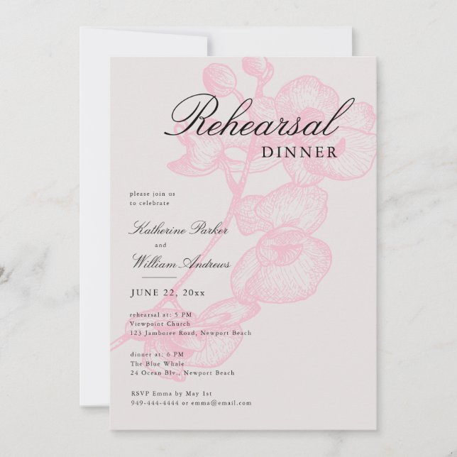 Modernes Klassisches Rosa Orchid Probe Abendessen Einladung (Vorderseite)