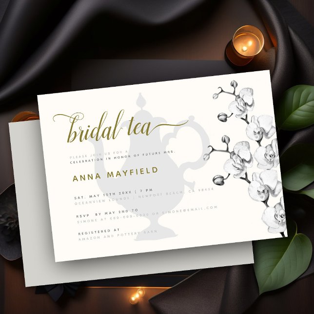 Modernes Klassisches Schwarz-weißes Gold Orchid Einladung (Von Creator hochgeladen)