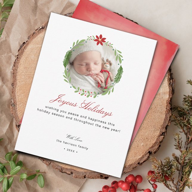 Modernes Kleider-Foto Feiertagskarte (Modern Wreath Photo Holiday Card)