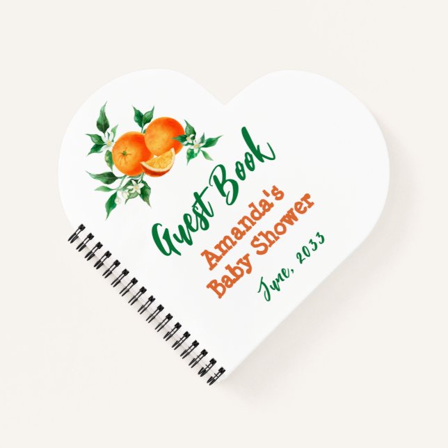 Modernes kleines Süsse Orange Baby Shower Guest Bo Notizbuch (Vorderseite)