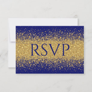 Modernes königliches Blau mit GoldGlitzer RSVP Karte