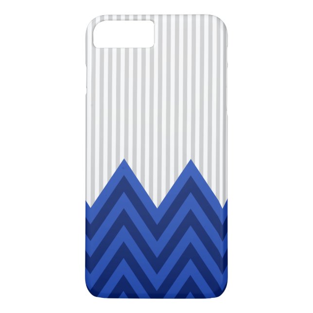 Modernes königliches Blau-Zickzack graues Case-Mate iPhone Hülle (Rückseite)
