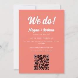 Modernes Korallenrosa QR Code & Foto Hochzeit Save The Date
