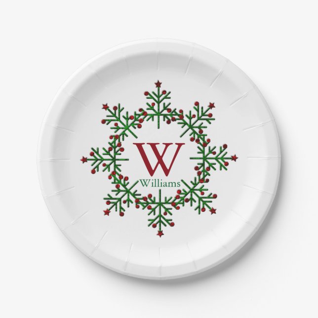 Modernes Kranz-Monogramm Pappteller (Vorderseite)