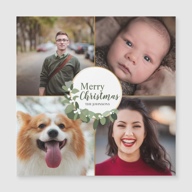 Modernes Kraut Foto Holiday Green Frohe Weihnachte Magnetkarte (Vorderseite)