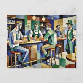 Modernes Kubistisches Irisches Pub Postkarte