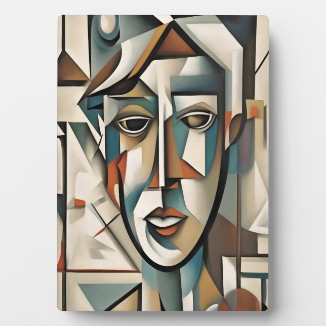 Modernes kubistisches Portrait Abstrakt Art Fotoplatte (Vorderseite)