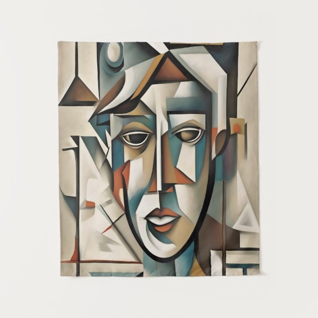 Modernes kubistisches Portrait Abstrakt Art Wandteppich (Vorderseite)