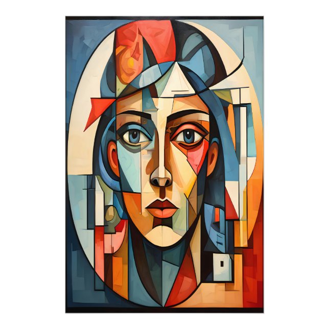 Modernes kubistisches Portrait Geometric Wall Art  Fotodruck (Vorne)