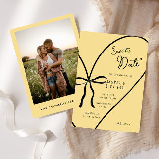Modernes, kühne Herz-Bow-Foto-Hochzeit retten das Einladung