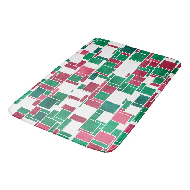Modernes, kühne Rot und Grün Weihnachten Mondrian Badematte (Schrägansicht)