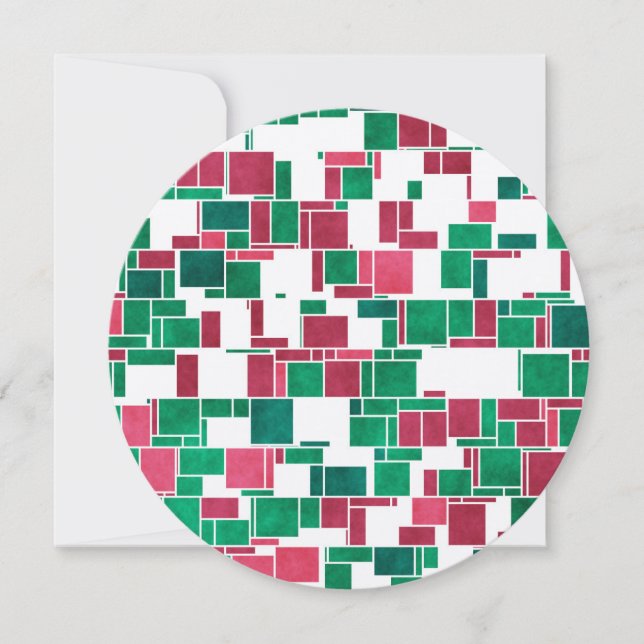 Modernes, kühne Rot und Grün Weihnachten Mondrian Einladung (Vorderseite)