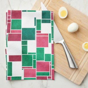 Modernes, kühne Rot und Grün Weihnachten Mondrian Geschirrtuch