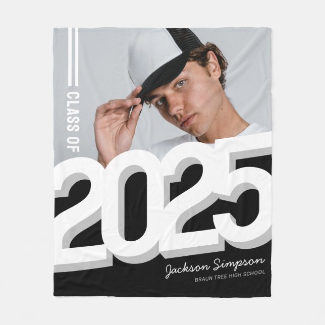 Modernes, kühnes 2025 Foto Graduate Fleecedecke (Vorderseite)